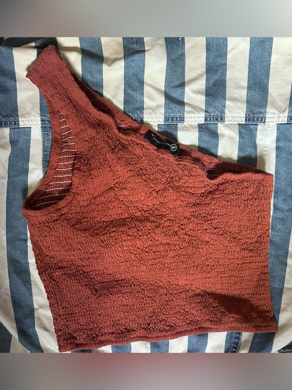 Asymmetric Smocked Crop Top in Burnt Rose - Picture 3 of 4